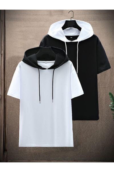 İmpavido Tricou supradimensionat din 2 piese alb-negru cu glugă