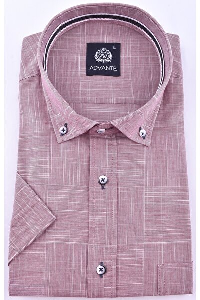 ADVANTE 2022-110 قميص عادي منقوش بأكمام قصيرة Adv / بورجوندي / XL