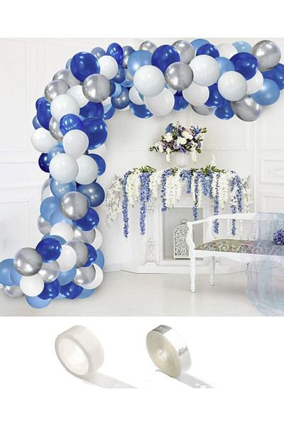 parti sürprizi Blue White Latex Balloon Chain Set 100 Pieces
