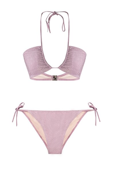 AQUELLA Halter Yaka Lila Lurex Bikini Takım