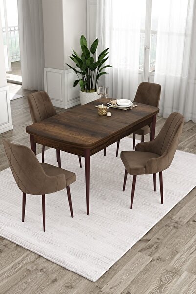 Canisa Eta Serisi 80x132 Açılabilir MDF Mutfak Masası Takımı Barok Desen Masa...