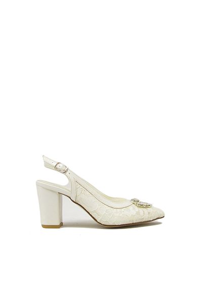 Meshure Msre400 Mother of Pearl Women's Patterned Open Back Heeled Shoes