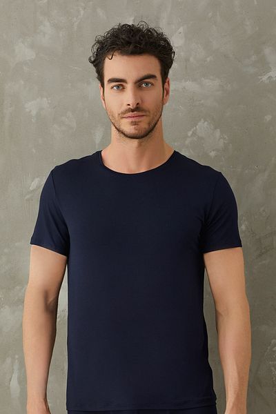 Svm Ανδρικό μπλουζάκι με λαιμόκοψη Micro Modal Navy Blue 9088