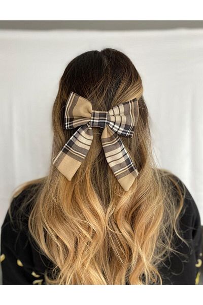 Mathilda Aksesuar Beige Plaid Patterned Hair Clip