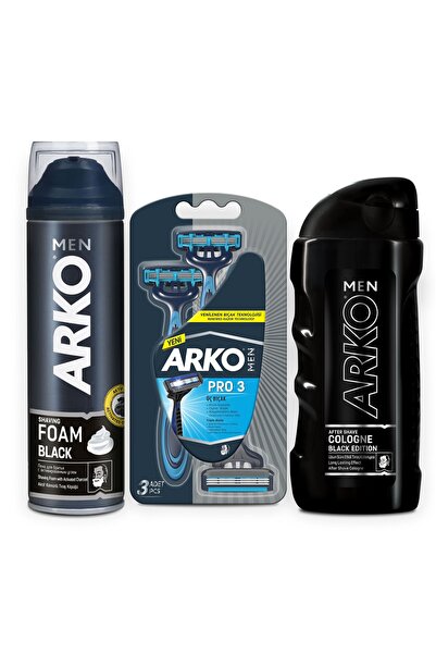 ARKO Men Black Köpük 200ml Ve Men T3 Tıraş Bıçağı 3'lü Ve Black Tıraş Kolonya...