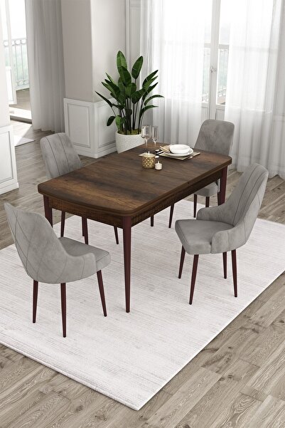 Canisa Eta Serisi 80x132 Açılabilir MDF Mutfak Masası Takımı Barok Desen Masa...