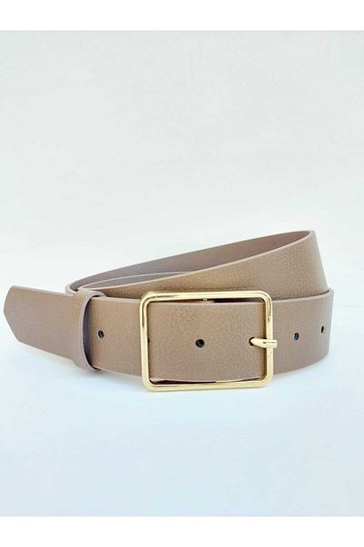 Kemerix Women's Basic Mink Belt with Gold Buckle