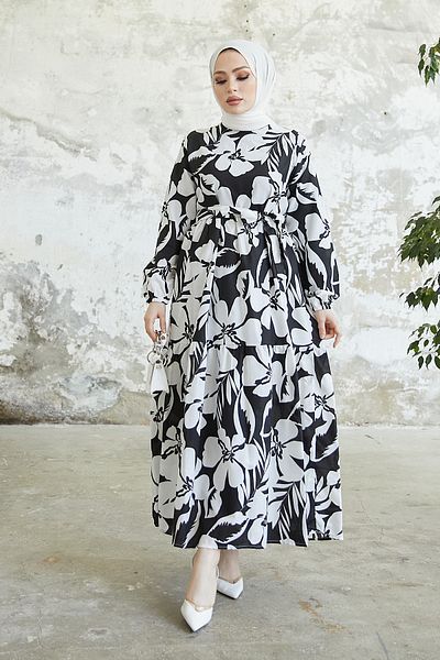 benguen Φόρεμα Hijab με μοτίβο λουλουδιών 431 Μαύρο