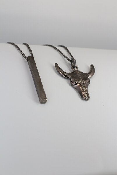 Dukkanka مجموعة من 2 شريط عصا وقلادة سوداء معدنية على شكل ثور