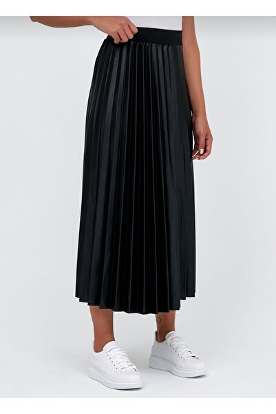 HelyaDoğan Γυναικεία μαύρη ελαστική μέση πλισέ φούστα