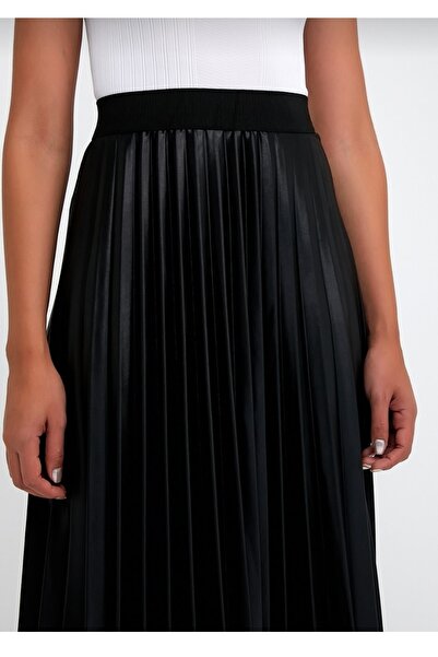 HelyaDoğan Γυναικεία μαύρη ελαστική μέση πλισέ φούστα