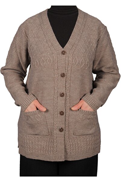 Genel Markalar Büyük Beden Kadın Vizon Düğmeli Kısa Hırka - Kadın Büyük Beden...