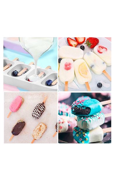 M Mimoza Park Set of 2, 160-Piece Mini Cube Shaped Silicone Ice Cream Tray and Magnum Silicone, 4-Piece Mini Size Ice Cream Mold