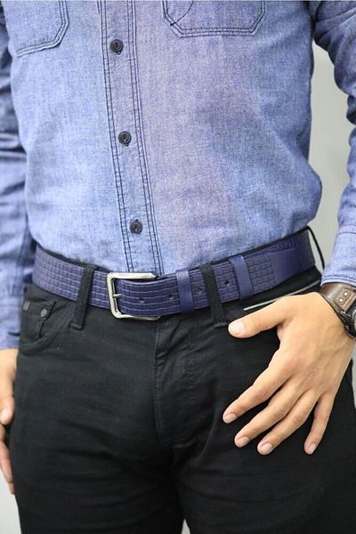 GUARD Navy Blue Knitted Pattern Leather Belt