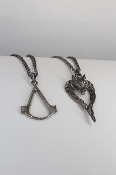 Dukkanka Set of 2 Assassin's and Anubis Metallic Black Necklaces