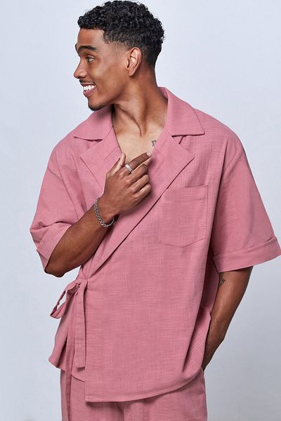 Dear Deer Pastel Pink Linen Men's Double Breasted Jacket Trousers Suit
