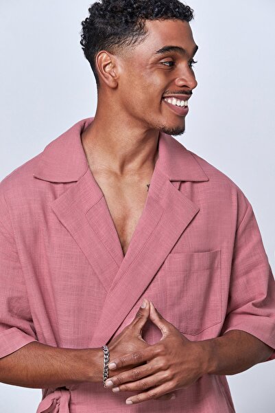 Dear Deer Pastel Pink Linen Men's Double Breasted Jacket Trousers Suit