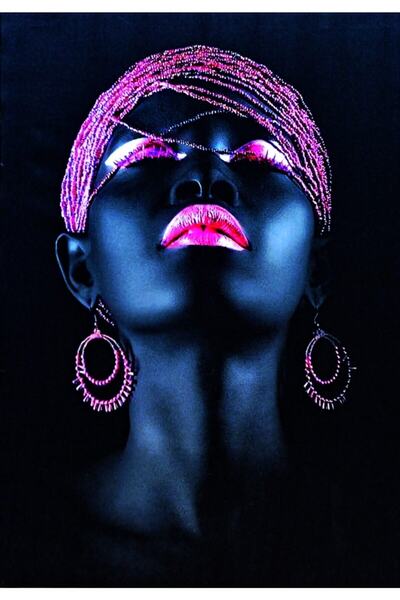 Genel Markalar Afrikalı Kadın Işıklı Pembe Kanvas Tablo Pil+asma Aparatı Hedi...