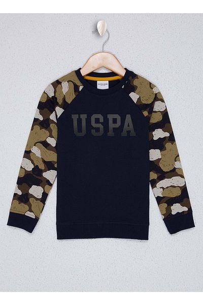 U.S. Polo Assn. Crew Neck Regular Fit Patterned Navy Blue Boy's Sweatshirt
