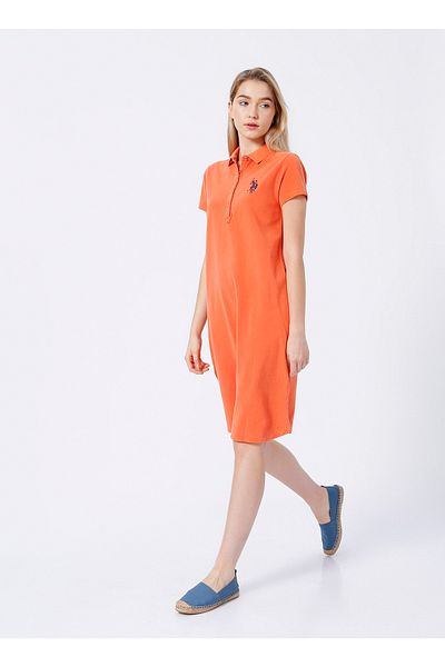 U.S. Polo Assn. Rochie de damă cu guler polo Furli, uni, portocaliu, confortabilă