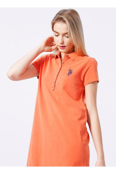 U.S. Polo Assn. Rochie de damă cu guler polo Furli, uni, portocaliu, confortabilă