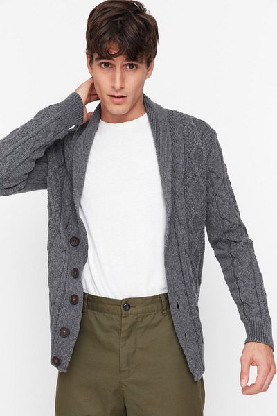 Trendyol Collection Strickjacke - Grau - Slim Fit