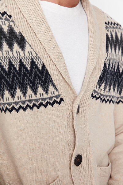 Trendyol Collection Beige Jacquard Slim Fit Knitwear Cardigan - TMNAW20HI0034