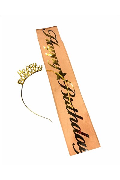 Happyland Rose-gold Happy Brithday Taç Ve Kuşak Set