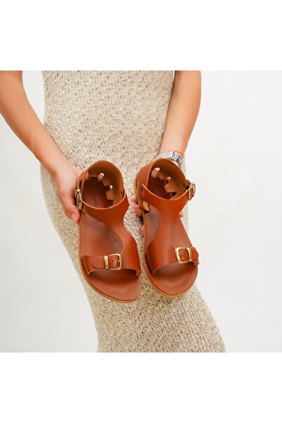 AuthenticSandals Hakiki Deri Taba Kadın Sandalet - M2110
