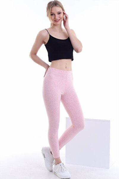 Self Clothing Kadın Pudra Flamlı Penye Kumaş Tayt Yüksek Bel Slf1291