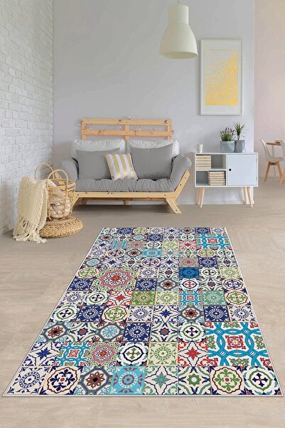 on the clouds Çok Renkli Mozaik Desenli Yıkanabilir Kaymaz Taban Leke Tutmaz ...