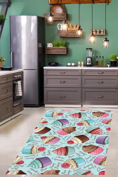 on the clouds Cupcake Tatlı Desenli Dijital Baskılı Kaymaz Taban Yıkanabilir ...