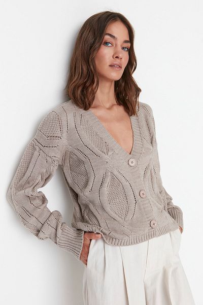 Trendyol Collection Strickjacke - Beige - Regular Fit