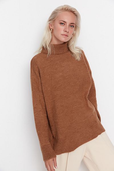 Trendyol Collection Ανοιχτό καφέ φαρδύς τύπος μαλακού υφάσματος πλεκτό πουλόβερ TWOAW23KZ00469