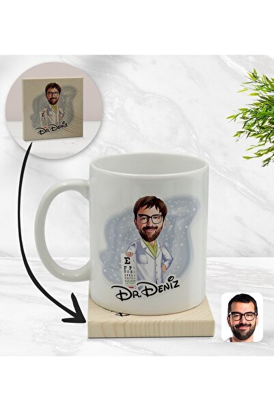 Bk Gift Kişiye Özel Erkek Diş Hekimi Karikatürlü Beyaz Kupa Bardak Ve Ahşap B...