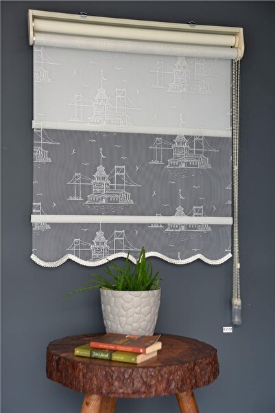 HLMSTOR Çift Mekanizmalı Tül Stor Perde Dacuz-212 Kırık Beyaz Renk Alüminyum ...