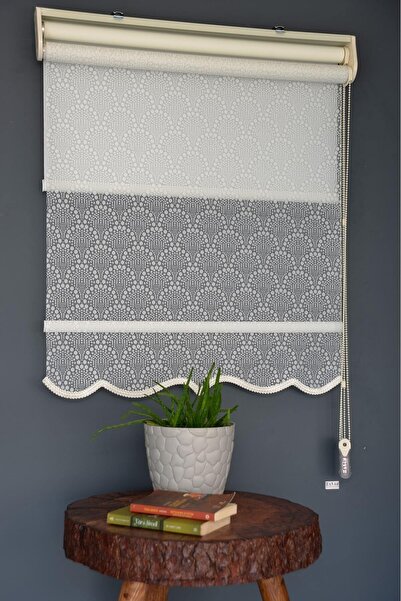 HLMSTOR Çift Mekanizmalı Tül Stor Perde Dacuz-94 Kırık Beyaz Renk Alüminyum K...