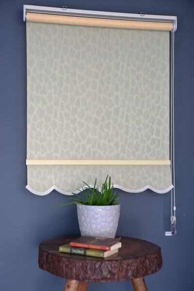 HLMSTOR Stor Perde Hps-05 Açık Sarı Renk Etamin Desenli Alüminyum Kasalı Sını...