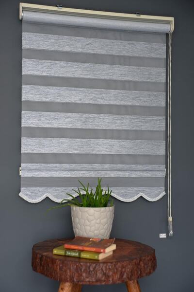 HLMSTOR Zebra Stor Perde Sm-403 Koyu Yeşil & Gümüş Yaldız Renk Alüminyum Kasa...