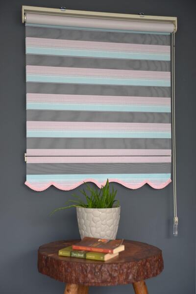 HLMSTOR Zebra Stor Perde Zn-23 Gül Kurusu & Turkuaz Renk Alüminyum Kasalı Ete...