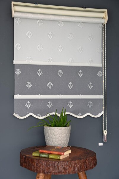 HLMSTOR Çift Mekanizmalı Tül Stor Perde Dacuz-95 Kırık Beyaz Renk Alüminyum K...