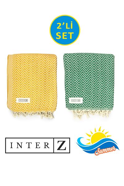 INTER Z Σετ 2 Πετσέτες Παραλίας Peshtemal Βαμβακερές Xxl 100x180cm Marmaris Yellow Green