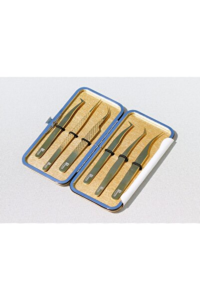 PIOVERE 6'lı Set Çantalı Ipek Kirpik Cımbızı (ALTIN)