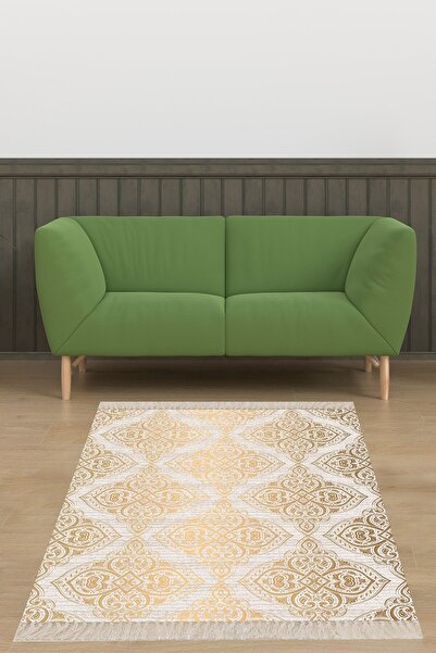 on the clouds Varak Desenli Gold Geçişli Dijital Baskı Yıkanabilir Kaymaz Tab...