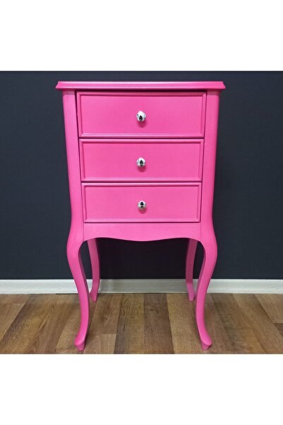 ROYS AHŞAP Ahşap 3 Çekmeceli Masif Lake Pembe Komodin Telefonluk