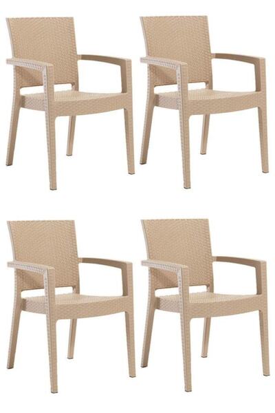 Sadık Plastik SP Bej Rattan Kollu Sandalye 4 Adet