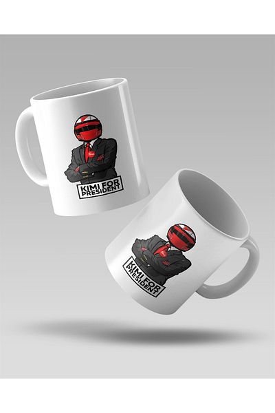 FANBOX SHOP كوب قهوة أبيض مطبوع من كيمي رايكونن للرئيس
