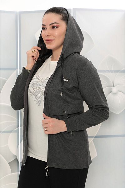 WND SPORT Hooded Zipper Detailed Pocket Comfortable Form 3-Piece Wnd Women's Large Size Tracksuit Set
