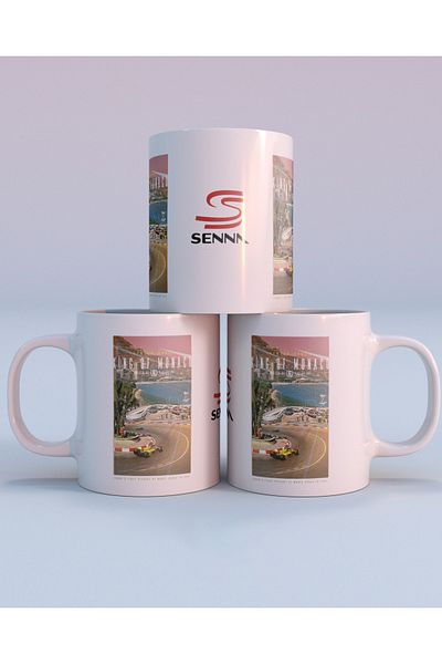 FANBOX SHOP كوب قهوة أبيض مطبوع من King Of Monaco Ayrton Senna