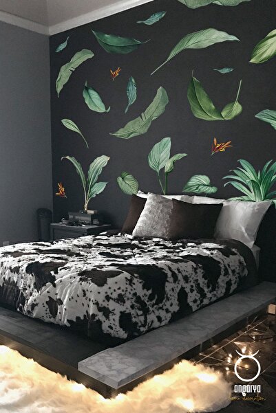 ANGARYA Modern Stil, Dekoratif Tropikal Yeşil Yapraklar, Büyük Boy Ev Dekoras...